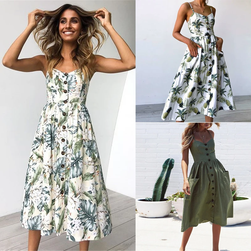 Vintage Casual Sundress Female Beach Dress Midi Button Backless Polka Dot Striped Women Dress 2020Summer Sexy Floral Party Dress
Vintage Casual Sundress Female Beach Dress Midi Button Backless Polka Dot Striped Women Dress 2020Summer Sexy Floral Party Dress