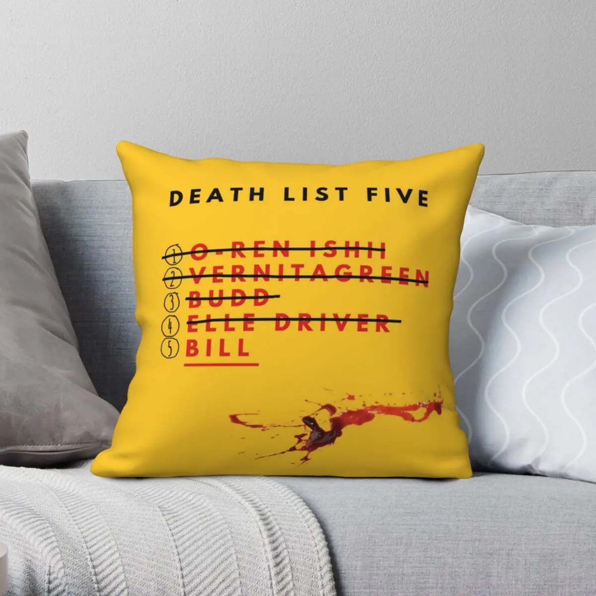 Квадратная наволочка Kill Bill- Death List полиэстер лен бархат на молнии декоративный