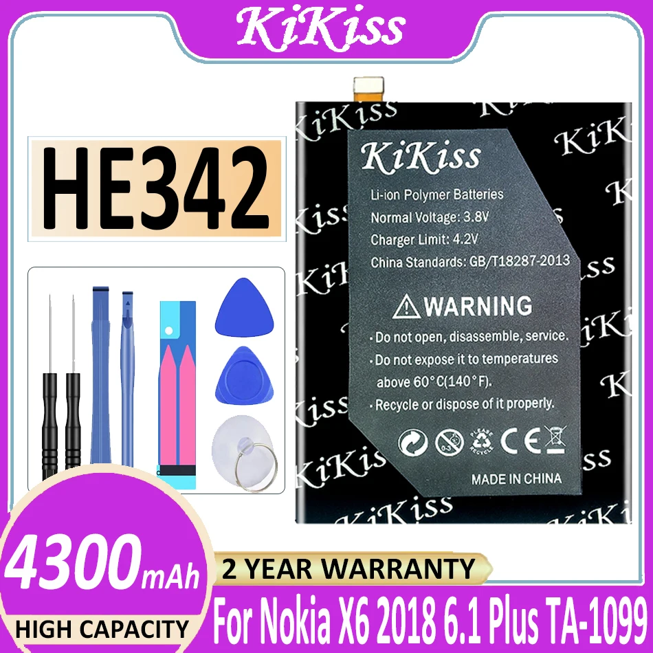 4300mAh KiKiss Battery HE 342 HE-342 HE342 For Nokia X6 2018 / 5.1 Plus / 6.1 Plus 2018 TA-1099 X5 TA-1109 Batteries + Tools
4300mAh KiKiss Battery HE 342 HE-342 HE342 For Nokia X6 2018 / 5.1 Plus / 6.1 Plus 2018 TA-1099 X5 TA-1109 Batteries + Tools