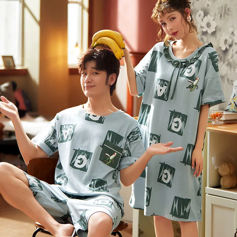 Fashion Lovers Homedress Pajamas Sets Women's Short Sleeve Nightdress Round Neck Sleepwear Cotton Couples Casual Home Clothing
Fashion Lovers Homedress Pajamas Sets Women's Short Sleeve Nightdress Round Neck Sleepwear Cotton Couples Casual Home Clothing