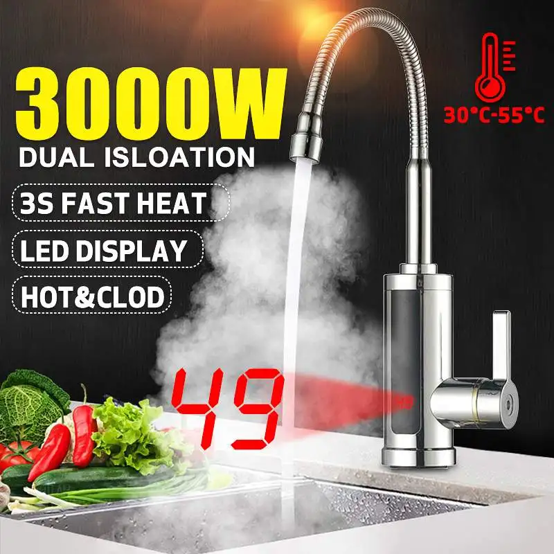 3000W Electric Instant Heater Faucet Tap LED Digital Display Hot Water Kitchen Faucet Tankless Hot Cold Mixer Tap 360Rotation
3000W Electric Instant Heater Faucet Tap LED Digital Display Hot Water Kitchen Faucet Tankless Hot Cold Mixer Tap 360Rotation