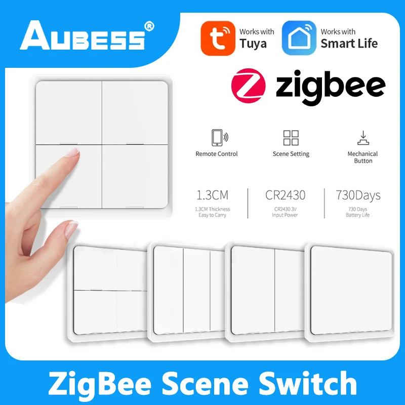 Aubess 1-4 Gang ZigBee Smart Push Button Wireless Scene Wall Switch Remote Controller Battery Powered For Tuya Smart Life App
Aubess 1-4 Gang ZigBee Smart Push Button Wireless Scene Wall Switch Remote Controller Battery Powered For Tuya Smart Life App