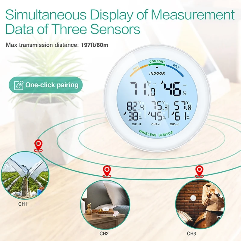 Wireless Thermometer LCD Display Indoor Outdoor Sensor Temperature Sensor Indoor Digital Hygrometer Thermometer 
Wireless Thermometer LCD Display Indoor Outdoor Sensor Temperature Sensor Indoor Digital Hygrometer Thermometer