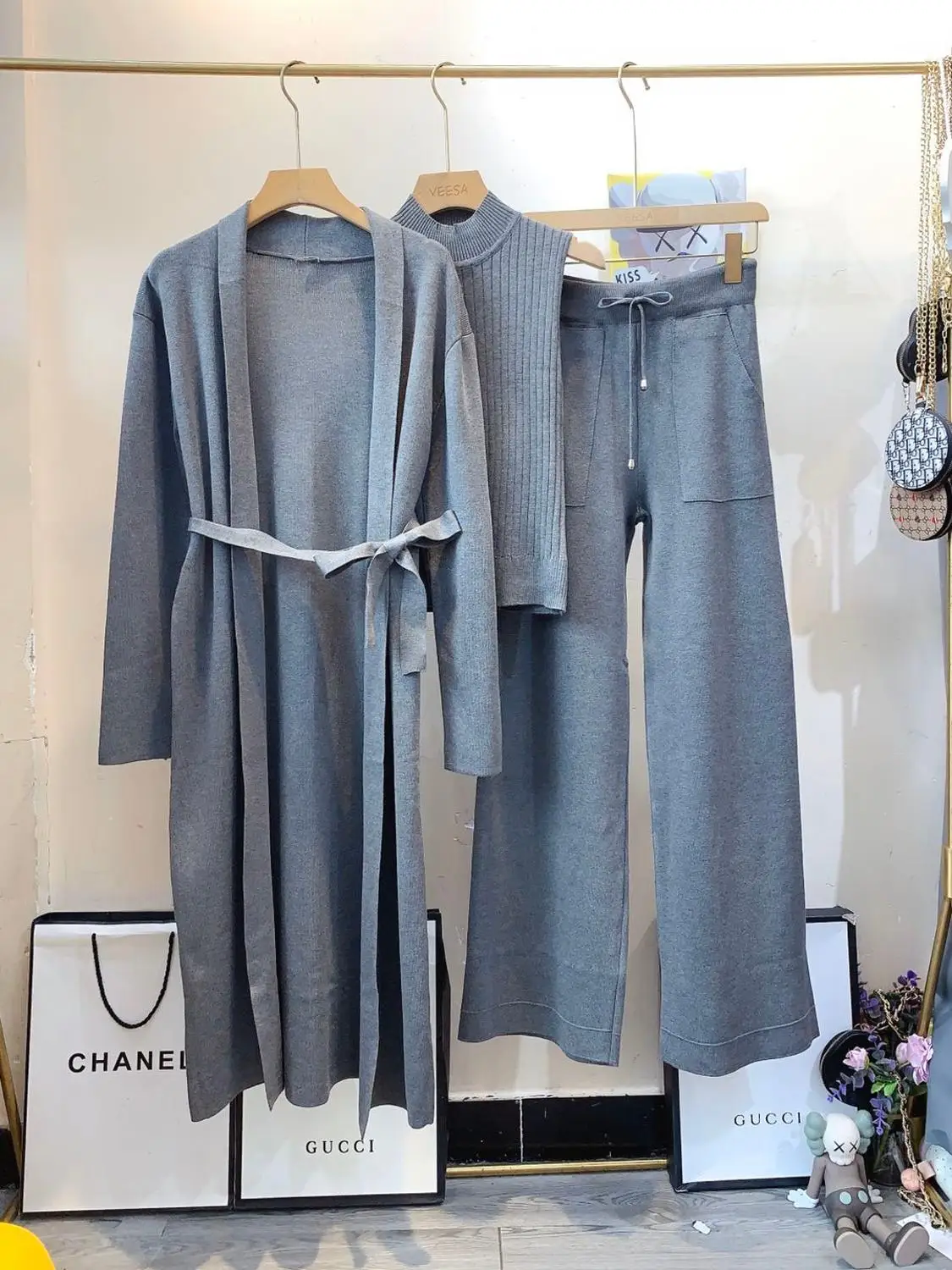 ALPHALMODA Новая коллекция шикарный комплект из 3 предметов костюм Вязание жилет +