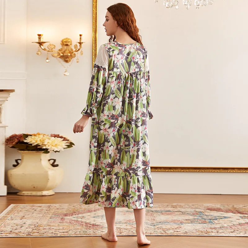Plus Size Nightgown for Women Spring/summer New Princess Court Style Loose Nightdress Round Neck Ruffled Hem Printed Sleepwear 
Plus Size Nightgown for Women Spring/summer New Princess Court Style Loose Nightdress Round Neck Ruffled Hem Printed Sleepwear