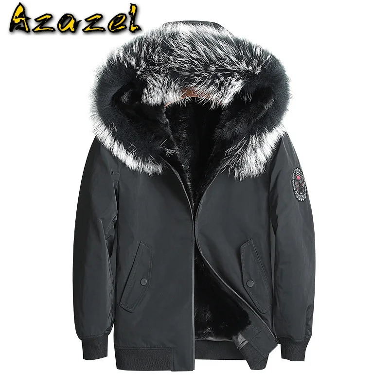 

Парка Azazel 2020 мужская с натуральным мехом, зимняя куртка с капюшоном, подкладка из меха норки, Воротник из меха енота, короткие теплые норковы...