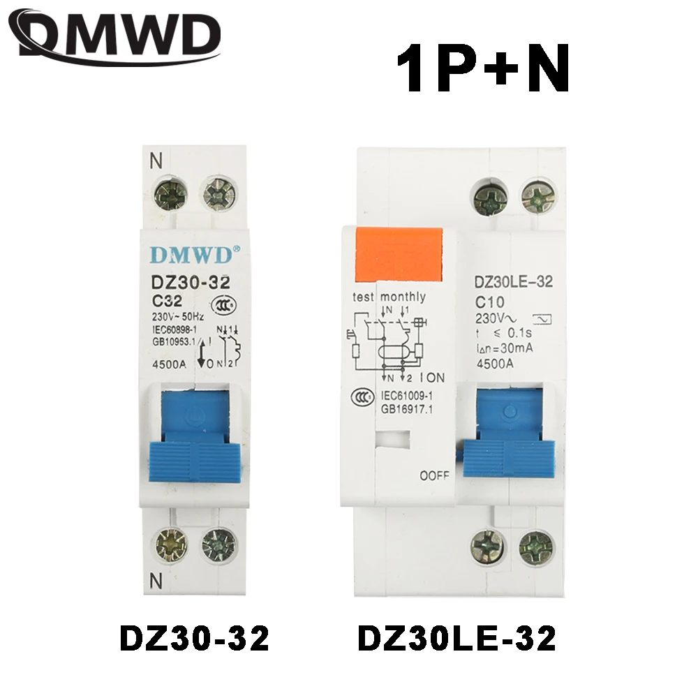 

DMWD DPNL DZ30LE-32 1P + N 32A 230 В 220 В 50 Гц 60 гц автоматический выключатель остаточного тока с защитой от перегрузки по току и утечки RCBO