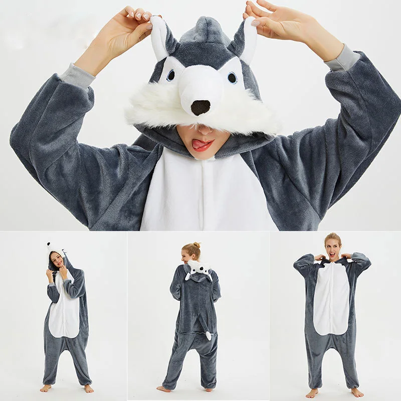 Пижама для взрослых с изображением животных единорога Стича волка комбинезон