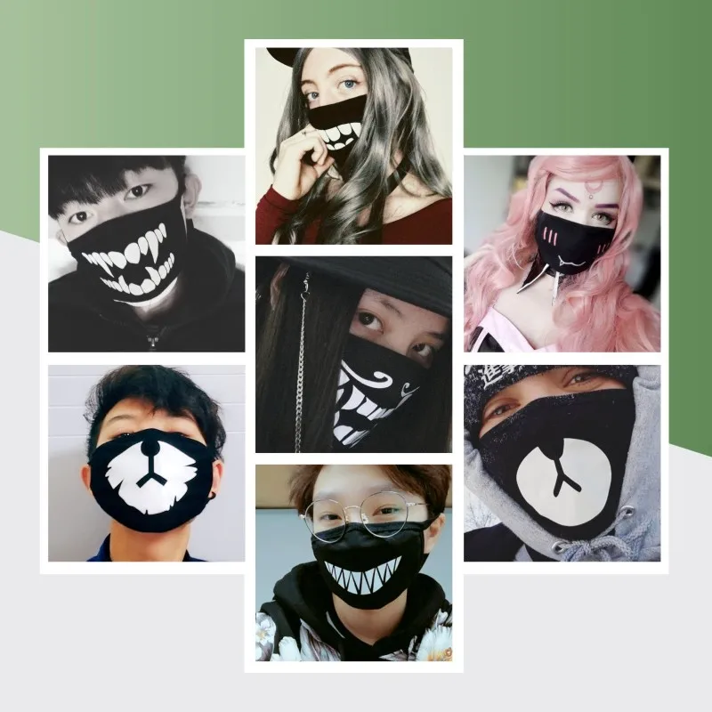 

Hot Sale Kawaii Cotton Dust Mask Cartoon Black White Expression Teeth Muffle Smile Face Respirator Anti Kpop Bear Mouth Mask