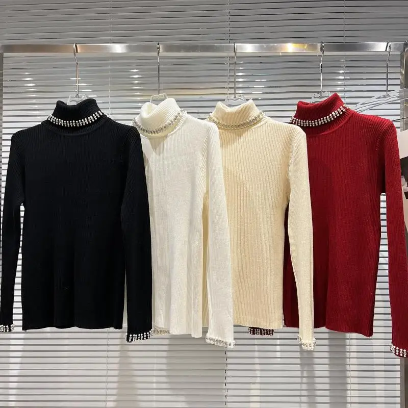 Womens Sweaters 2021 Winter New Beaded Neckline Turtleneck Sweater Bottoming Shirt Fashion Black Knitting Top Girl Lady Knitwear
Womens Sweaters 2021 Winter New Beaded Neckline Turtleneck Sweater Bottoming Shirt Fashion Black Knitting Top Girl Lady Knitwear