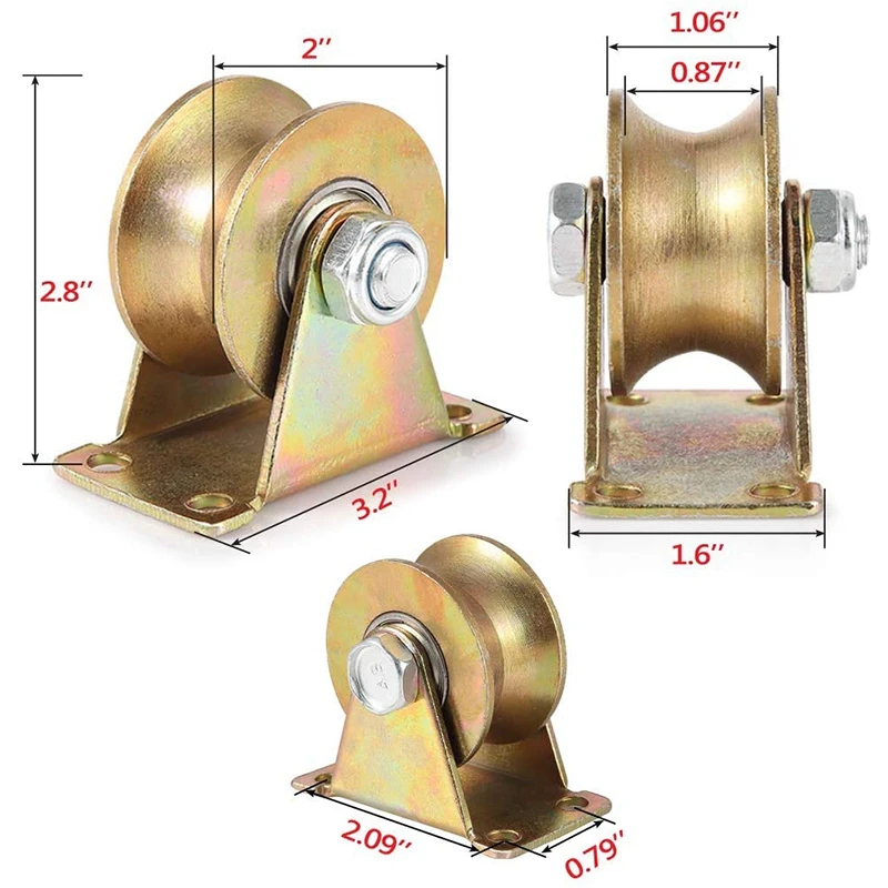 

4 Pcs 2Inch U-Type Groove Wheel Heavy Duty Caster for Inverted Track Rolling Gate Industrial Machines Wire Rope Rail