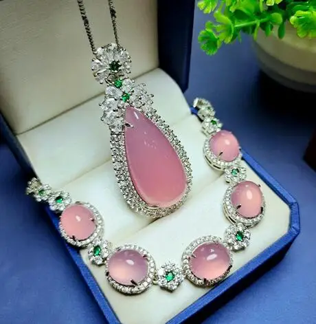 925 silver pink Fine Jewelry rhinestone agate Crystal zircon Chalcedony jade Water drop pendant bracelet set
925 silver pink Fine Jewelry rhinestone agate Crystal zircon Chalcedony jade Water drop pendant bracelet set