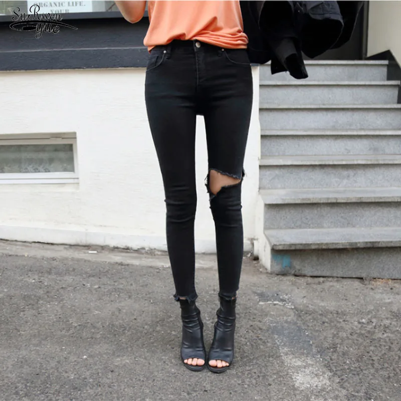 Skinny Denim Black Jeans Woman High Waist Jeans Summer Autumn Cotton Elastic Capris Ripped Holes Pencil Trousers 2021 10399
Skinny Denim Black Jeans Woman High Waist Jeans Summer Autumn Cotton Elastic Capris Ripped Holes Pencil Trousers 2021 10399