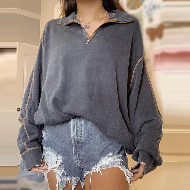 Свитшот женский оверсайз на молнии, с отложным воротником
Свитшот женский оверсайз на молнии, с отложным воротником