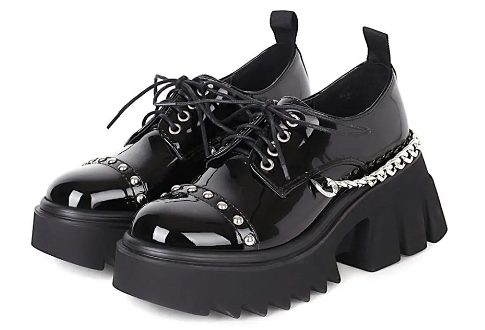 New Punk Style Platform Shoes Women Sexy Metal Chain Rivet Patent Leather Girls Goth Shoes Chunky Heel Handmade Plus Size 43
New Punk Style Platform Shoes Women Sexy Metal Chain Rivet Patent Leather Girls Goth Shoes Chunky Heel Handmade Plus Size 43
