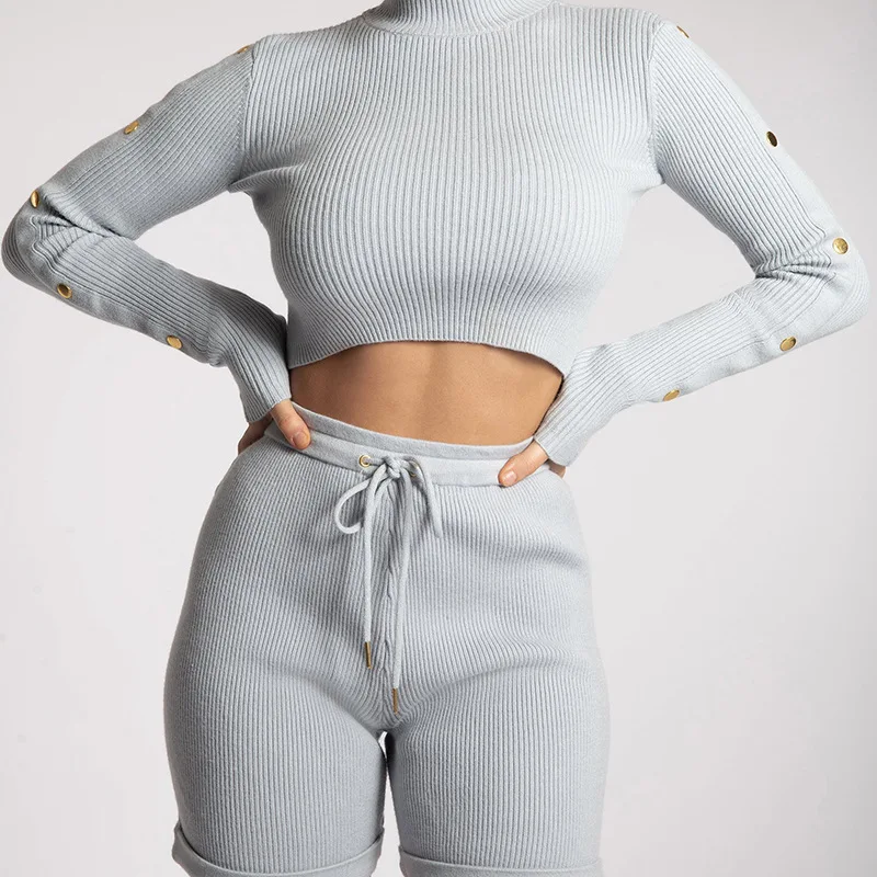 New Women 2 Two Pieces Set Autumn Winter Long Sleeve Sexy O Neck Crop Top Fashion Knitted Short Pants Casual Sets White Gray
New Women 2 Two Pieces Set Autumn Winter Long Sleeve Sexy O Neck Crop Top Fashion Knitted Short Pants Casual Sets White Gray