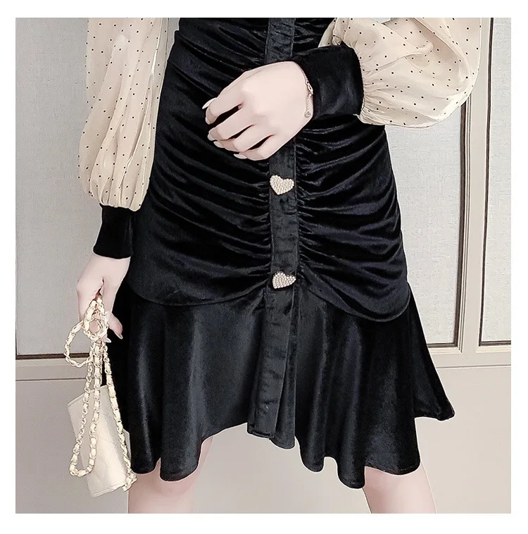 2021 New Year Party Sweet Women Dress Stitching Color Pleated Mermaid Dress Fit High Waist Dot Long Lantern Sleeve Korean Dress
2021 New Year Party Sweet Women Dress Stitching Color Pleated Mermaid Dress Fit High Waist Dot Long Lantern Sleeve Korean Dress