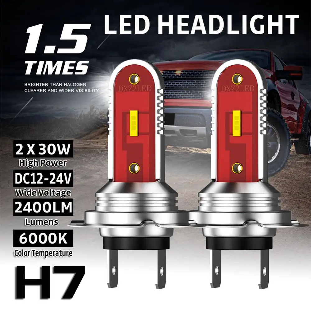 

2PCS LED Car Headlight Kit H7 60W 5050 CSP 2400LM 6000K White 60W Waterproof Dustproof Car Accessories Auto No Delay Lighting