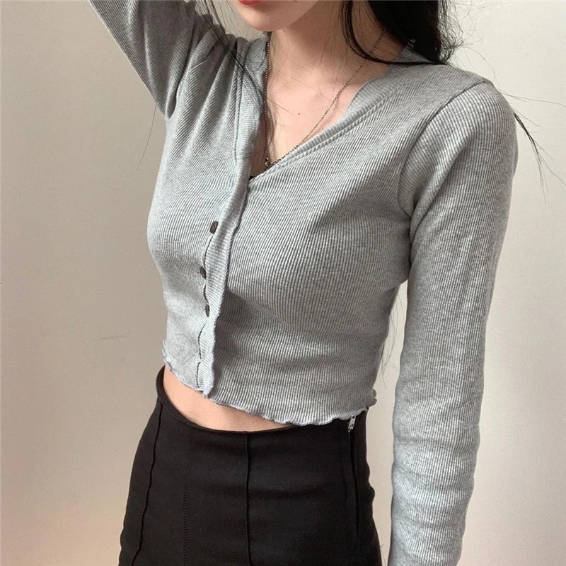 Korean Sexy Slim V-Neck Knitted Cardigan Women 2021 New Short Cropped Long Sleeve Sweater Female Single Breasted Basic Cardigans
Korean Sexy Slim V-Neck Knitted Cardigan Women 2021 New Short Cropped Long Sleeve Sweater Female Single Breasted Basic Cardigans