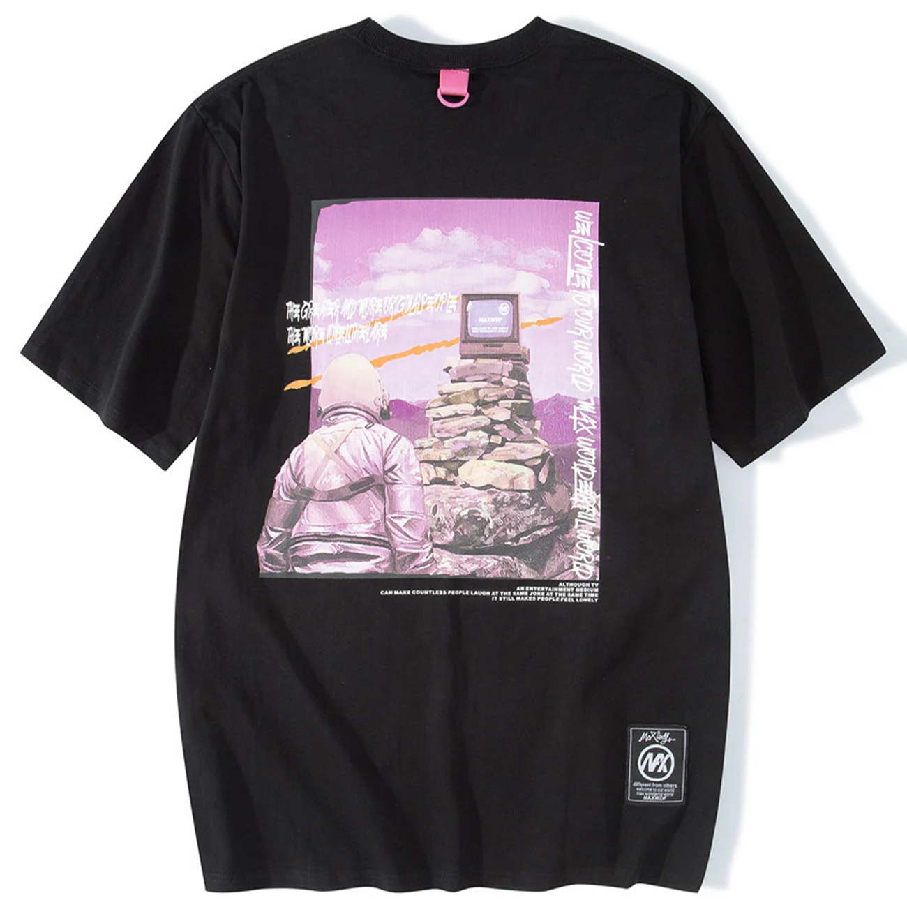 

LACIBLE Oversized Tees Shirts Fashion Casual Astronaut TV Print Short Sleeve Cotton T-Shirts Streetwear Hip Hop Harajuku Tops