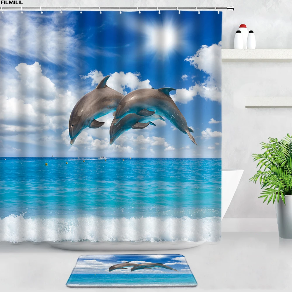 Dolphin Shower Curtains Bathroom Carpet Animals Sea Wave Summer Blue Ocean Scenery Flannel Non-slip Rugs Door Pad Bath Mats Sets
Dolphin Shower Curtains Bathroom Carpet Animals Sea Wave Summer Blue Ocean Scenery Flannel Non-slip Rugs Door Pad Bath Mats Sets