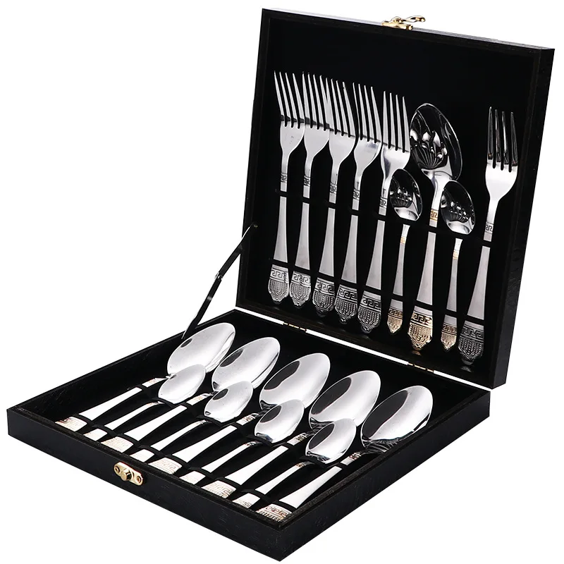 24 PIECE luxury gold stainless steel cutlery set steak knife fork spoon dessert cutlery set dinner holiday gift
24 PIECE luxury gold stainless steel cutlery set steak knife fork spoon dessert cutlery set dinner holiday gift