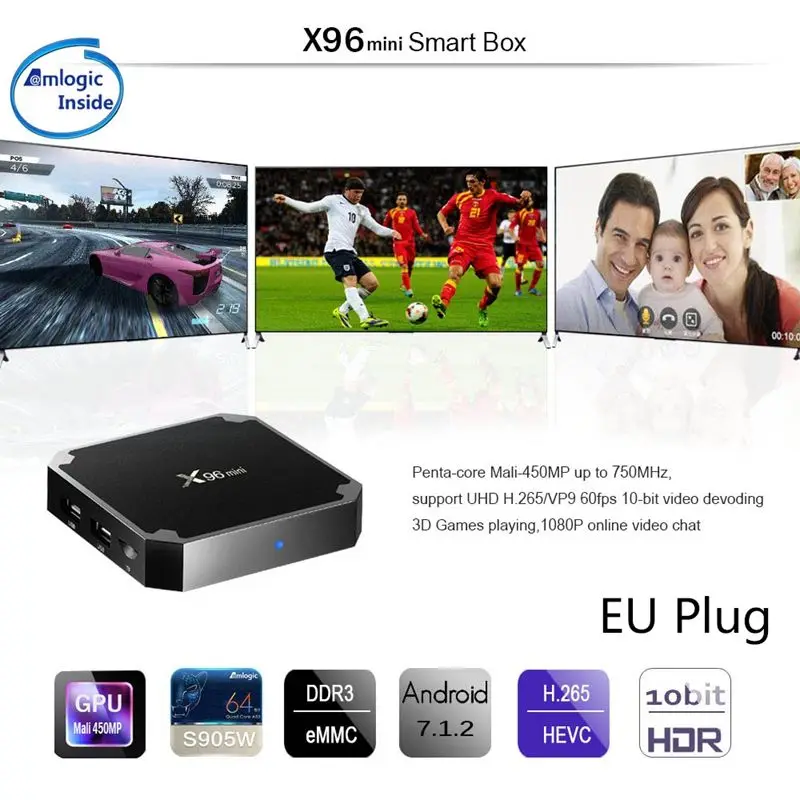 X96 мини 4K ТВ-приставка Android 7.1.2 интернет медиаплеер 2 4 ГГц WiFi 16G ЕС вилка |