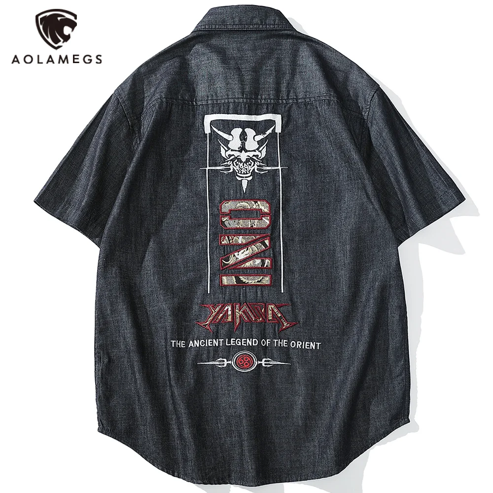 Aolamegs Men's Shirts Cattle Skull Letter Embroidery Denim Shirts For Men Japanese Harajuku Oversized Streetwear Couple Summer
Aolamegs Men's Shirts Cattle Skull Letter Embroidery Denim Shirts For Men Japanese Harajuku Oversized Streetwear Couple Summer