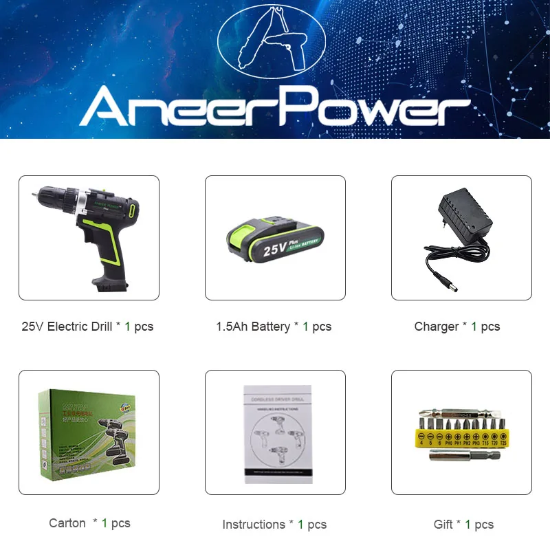 ANEERPOWER беспроводная дрель 12В 21В 25В
ANEERPOWER беспроводная дрель 12В 21В 25В