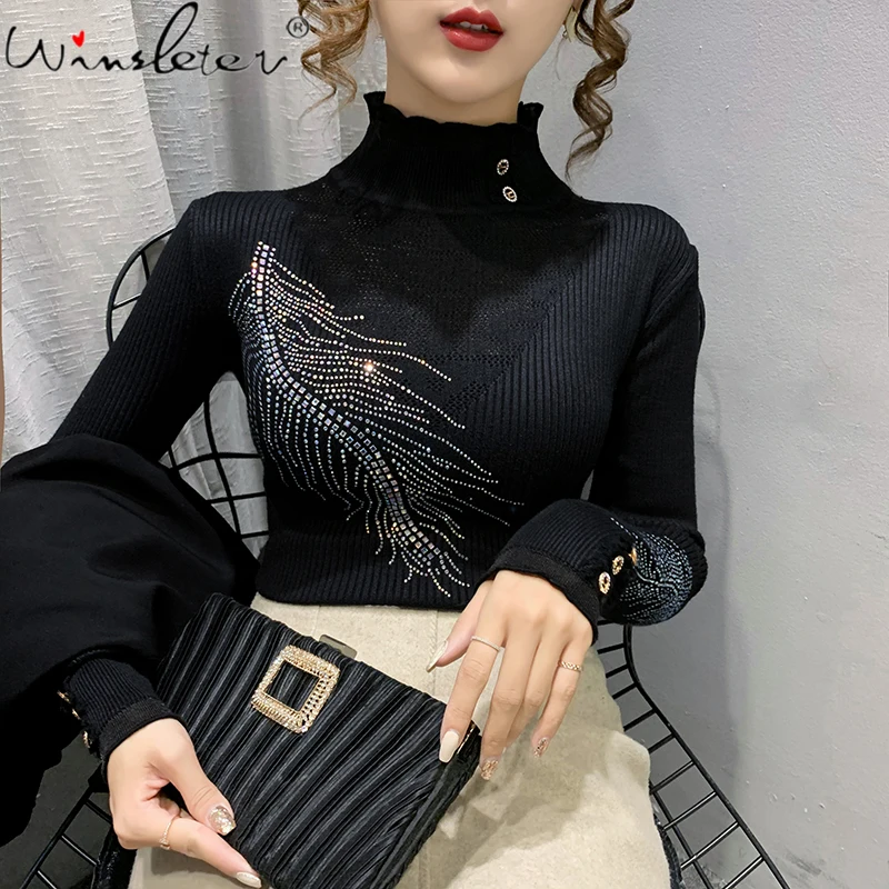 MadBlack Winter European Clothes Thick Knitted Fashion Sweater Sexy Mock Neck Ruffles Patchwork Diamonds Women Tops 2021 T19007A
MadBlack Winter European Clothes Thick Knitted Fashion Sweater Sexy Mock Neck Ruffles Patchwork Diamonds Women Tops 2021 T19007A