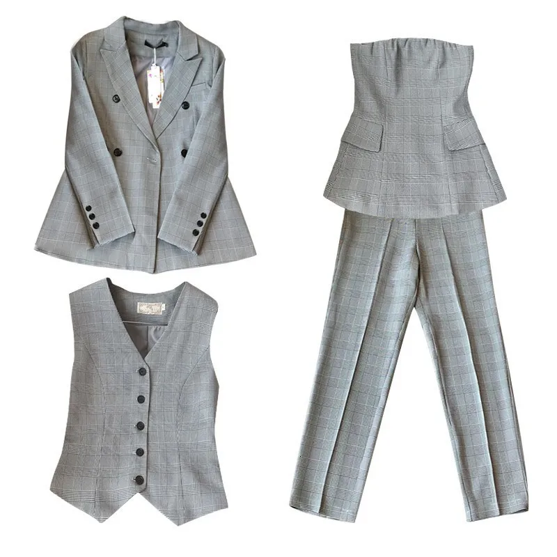 British Brand Plaid Sexy Strapless Tube Top Women Suit Office Ladies Blazer Pants Set Business Office Work Slim Fit Outfit Suits
British Brand Plaid Sexy Strapless Tube Top Women Suit Office Ladies Blazer Pants Set Business Office Work Slim Fit Outfit Suits