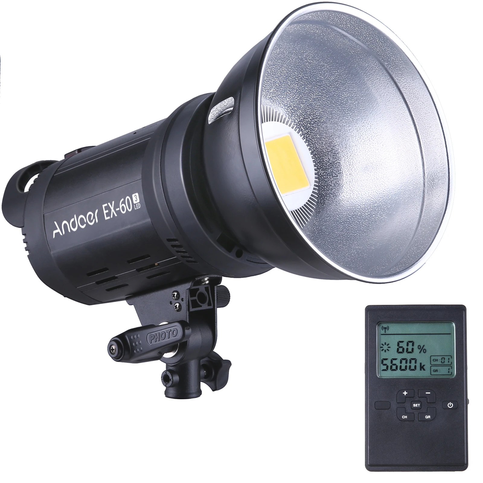 Andoer EX60III Photography LED Flash Light Strobe Light 60W 5600K CRI95 16 Channels Bowens Mount LCD Display Reflector Cover
Andoer EX60III Photography LED Flash Light Strobe Light 60W 5600K CRI95 16 Channels Bowens Mount LCD Display Reflector Cover