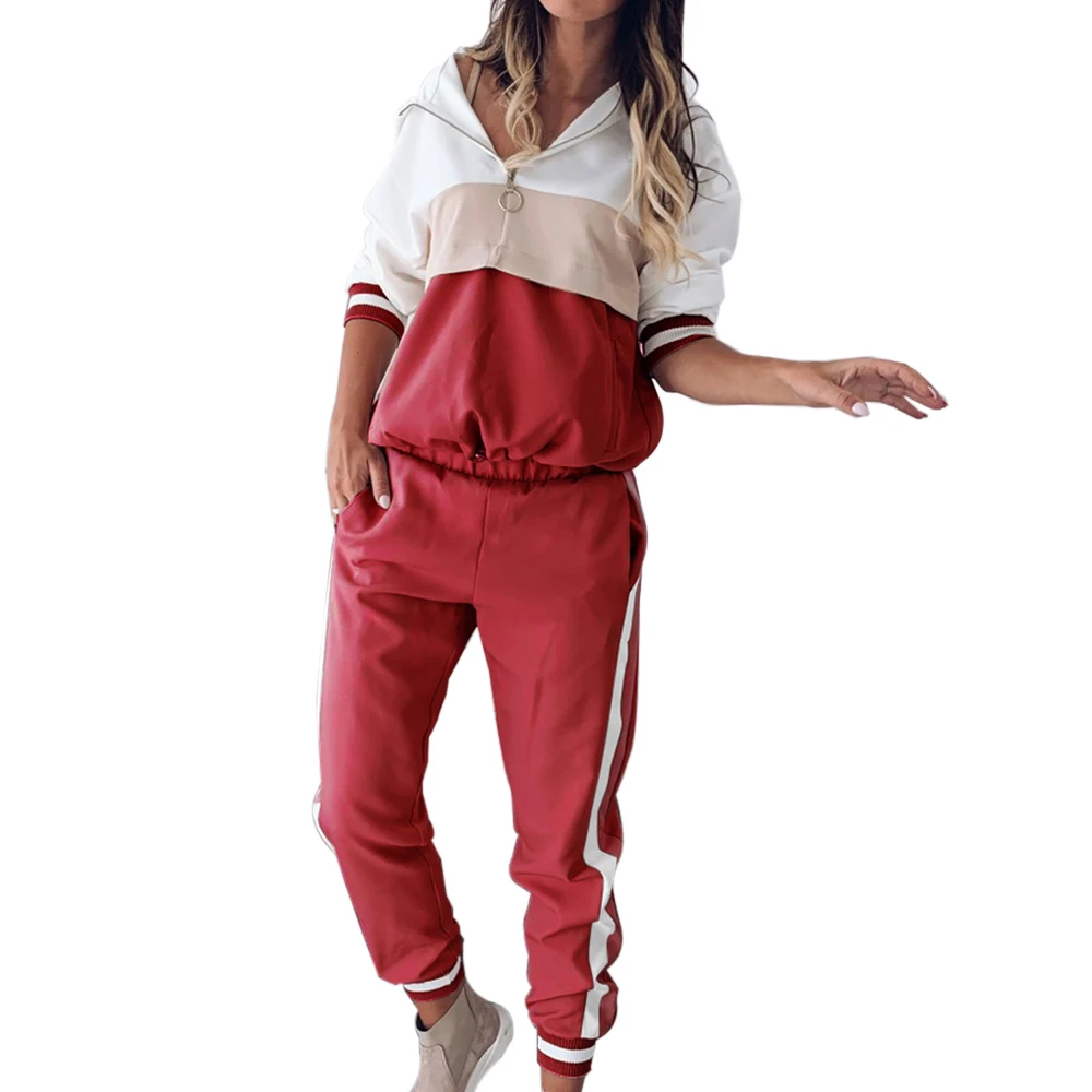 Patchwork casual women's sports suit autumn long sleeve pocket zipper hoodie + pants suit loose street wear sportswear sports
Patchwork casual women's sports suit autumn long sleeve pocket zipper hoodie + pants suit loose street wear sportswear sports
