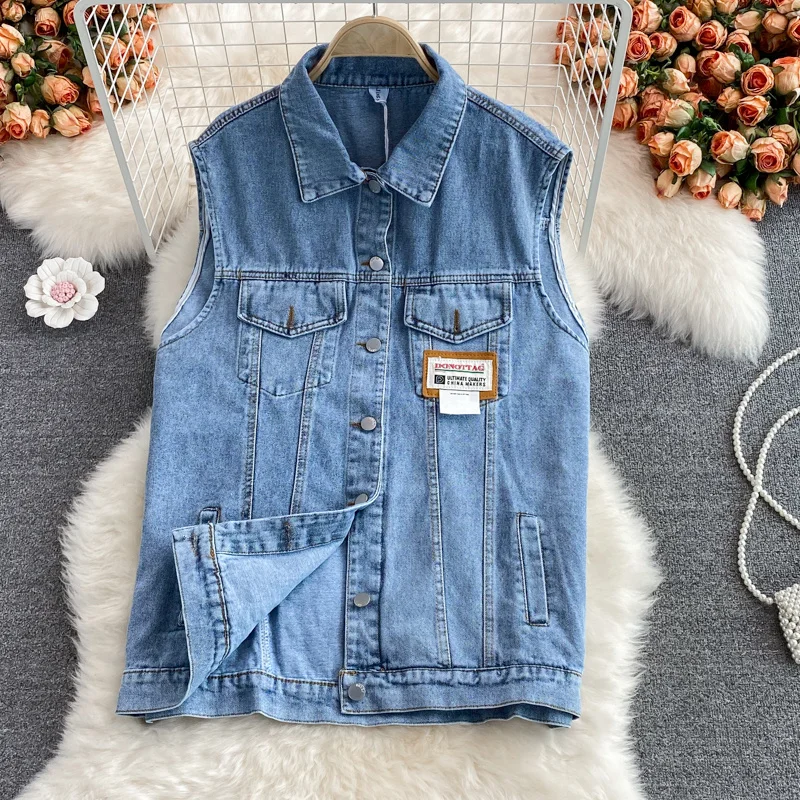Autumn European Street Fashion Women Sleeveless Denim Vest Girl's Letter Label Blue Black Jeans Jacket Fashion Short Top
Autumn European Street Fashion Women Sleeveless Denim Vest Girl's Letter Label Blue Black Jeans Jacket Fashion Short Top
