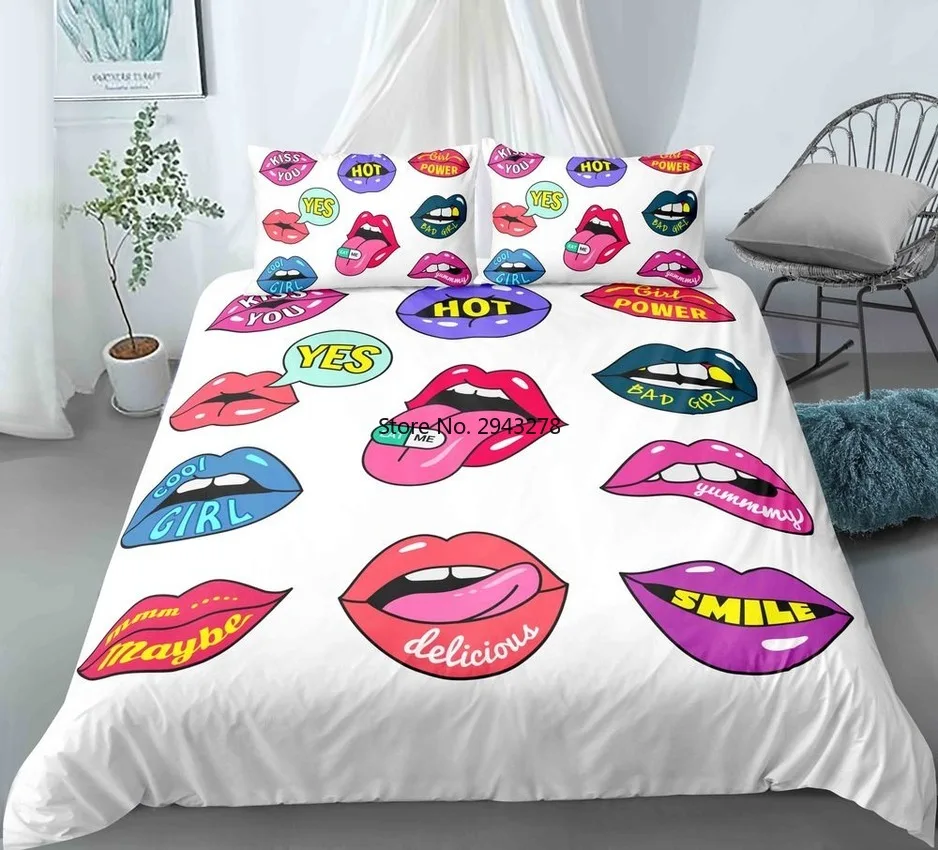 Fashion Sexy Red Lips Bed Cover Set Adults Luxury Duvet Queen King Size Comforter Bedding Sets with pillowcases Romantic gifts
Fashion Sexy Red Lips Bed Cover Set Adults Luxury Duvet Queen King Size Comforter Bedding Sets with pillowcases Romantic gifts
