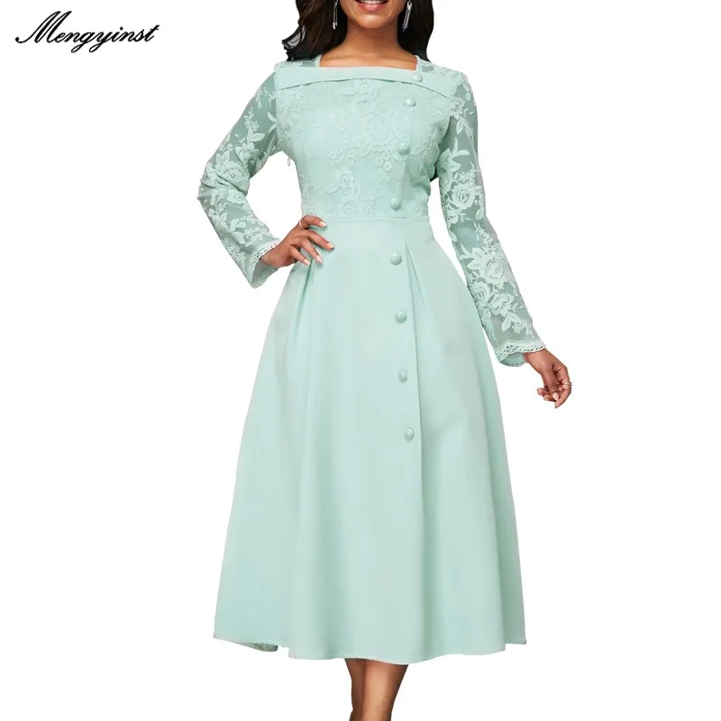 Elegant Lace Full Sleeve Square Collar Dress Women 2022 Casual Plus Size Female Single-breasted Office Lady Long Party Dresses
Elegant Lace Full Sleeve Square Collar Dress Women 2022 Casual Plus Size Female Single-breasted Office Lady Long Party Dresses