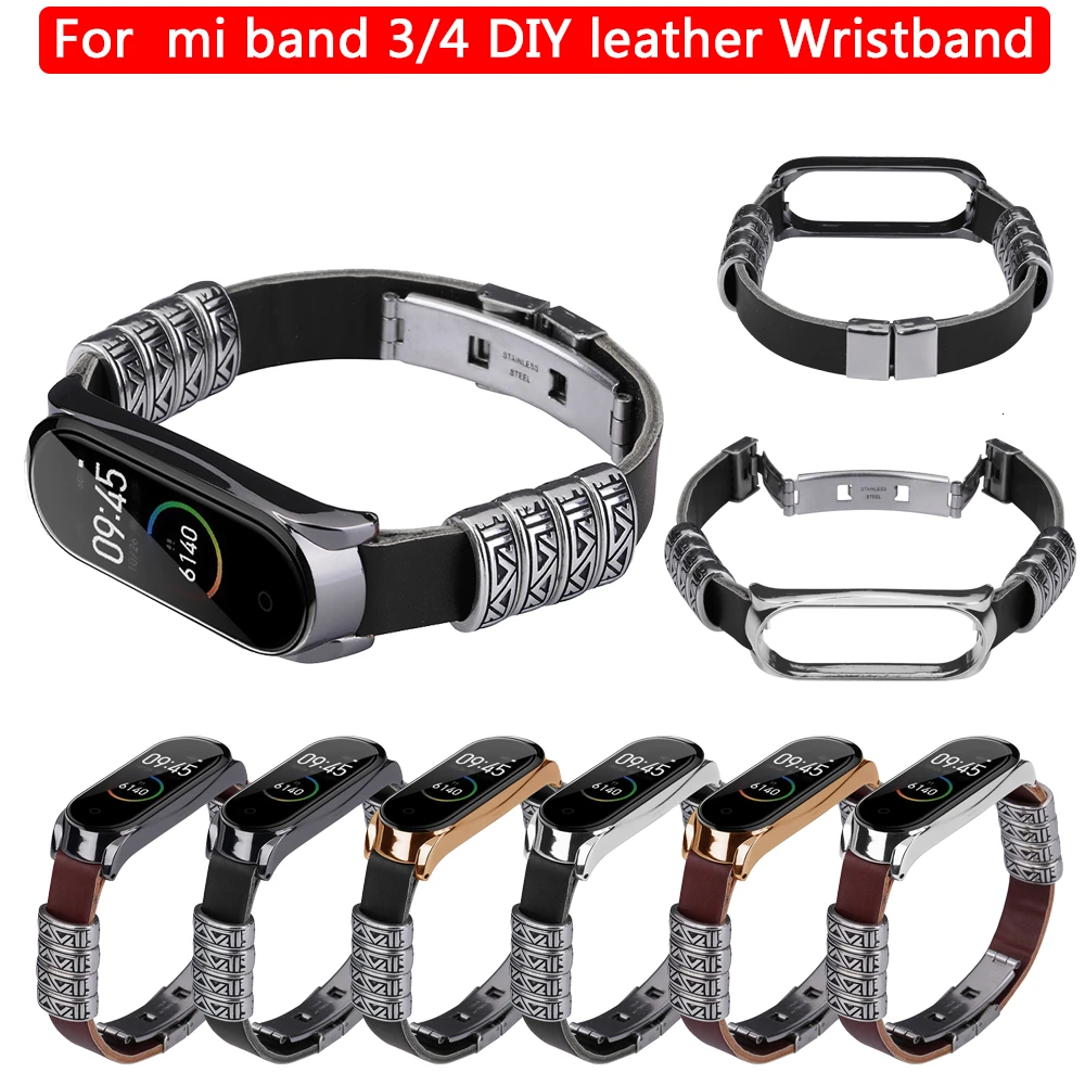 DIY кожаный браслет для xiaomi mi band bracelet браслета 4 Кожаный ремешок сменный Браслет
