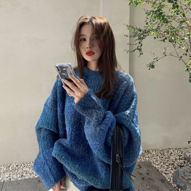 

Осень 2021 новый корейский шикарный тяжелый промышленный свободный свитер с градиентом ленивый женский пуловер с длинным рукавом Топ