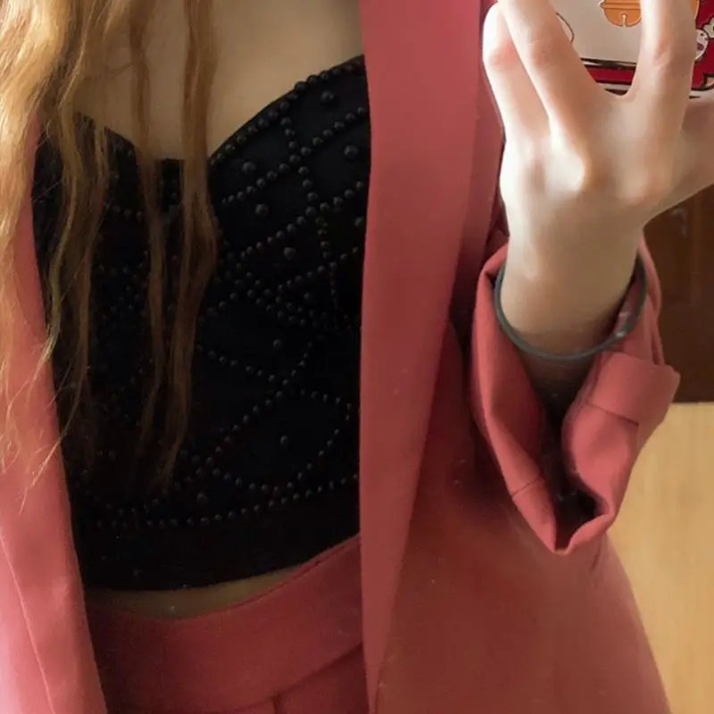 Women Summer Sleeveless Crop Top Sexy Imitation Pearl Beaded Bustier Adjustable Spaghetti Straps Push Up Corset Night Club Brale
Women Summer Sleeveless Crop Top Sexy Imitation Pearl Beaded Bustier Adjustable Spaghetti Straps Push Up Corset Night Club Brale