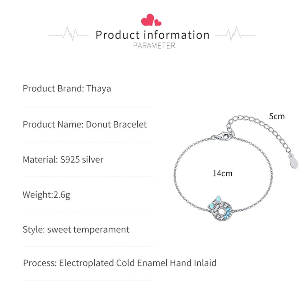 Thaya Original Design S925 Silver Donut Bracelet Thin Chain Crystal Handmade For Women Fine Jewelry Charming Bracelets | Украшения и