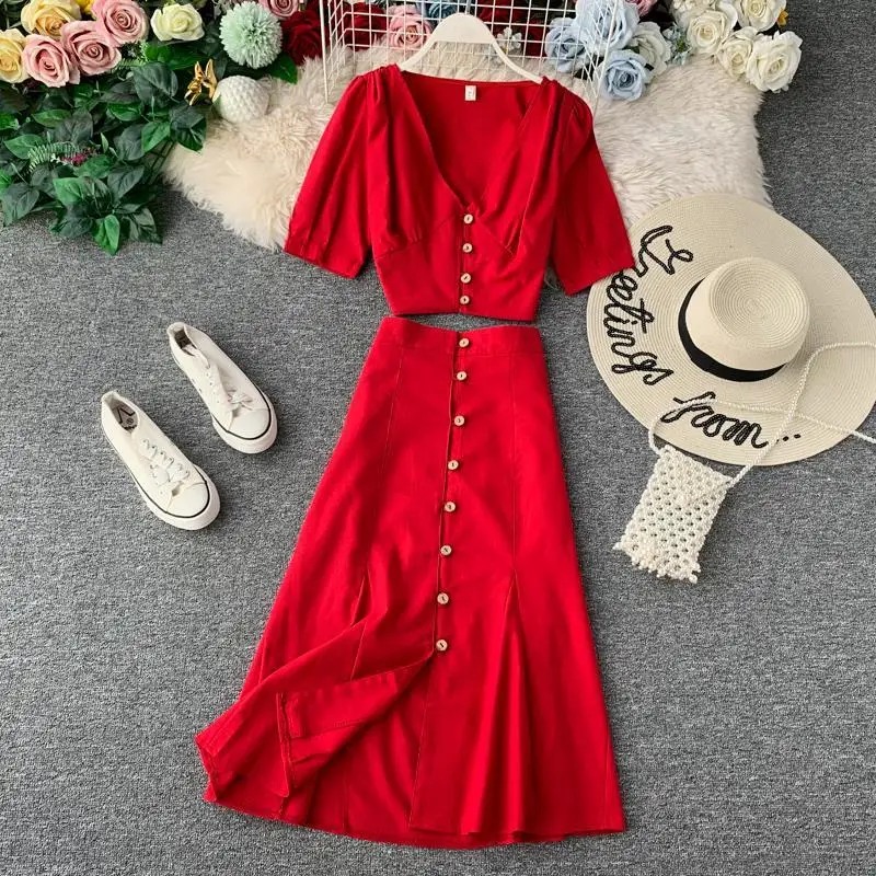 Women 2021 Summer Set Female Fashion Short-sleeve V-neck Short Tops + High Waist Long Skirt Sets Ladies Elegant Chic Suit Y18
Women 2021 Summer Set Female Fashion Short-sleeve V-neck Short Tops + High Waist Long Skirt Sets Ladies Elegant Chic Suit Y18