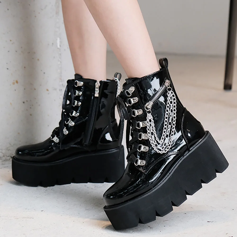 Brand Design Female Motorcycle Boots Platform Wedges Lace-Up Ankle Boots With Chain 2021 Winter Cool Street Combat Boots Shoes
Brand Design Female Motorcycle Boots Platform Wedges Lace-Up Ankle Boots With Chain 2021 Winter Cool Street Combat Boots Shoes