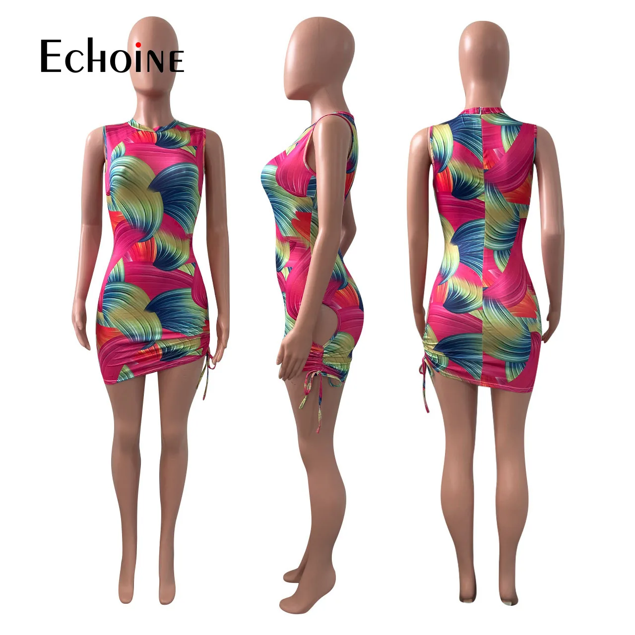 Echoine Short Dresses Women Exquisite print Drawstring O-Neck Slim Elastic Ruched Mini Casual Short Sleeve Summer Party Dress
Echoine Short Dresses Women Exquisite print Drawstring O-Neck Slim Elastic Ruched Mini Casual Short Sleeve Summer Party Dress