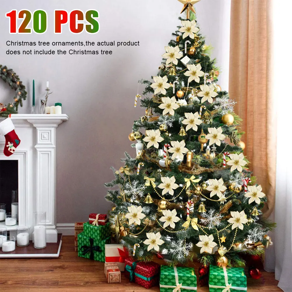 120 Pcs/Set Christmas Tree Hanging Ornament Glitter Gold Flower Sets Pendant For Home Xma Party Snowflakes Bells Decoration
120 Pcs/Set Christmas Tree Hanging Ornament Glitter Gold Flower Sets Pendant For Home Xma Party Snowflakes Bells Decoration