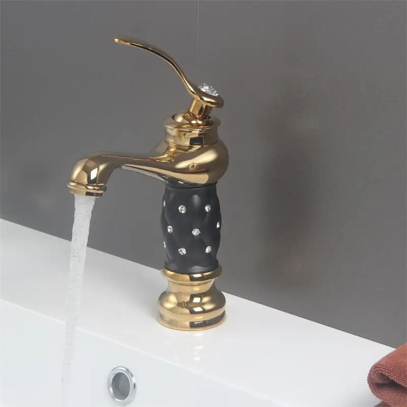 

Классический Латунный Алмазный смеситель Gisha для ванной комнаты, с одной ручкой, кран горячей и холодной воды Gold Crystal, краны для умывальника