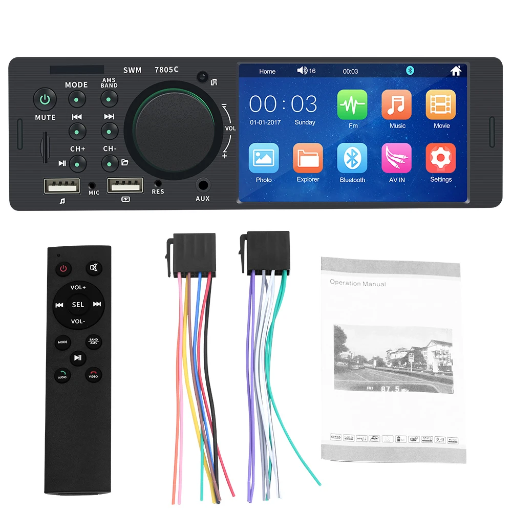 4.1" Touch Screen Car Radio Bluetooth Auto Radio 1 Din Audio Car Stereo Car MP5 Player 12V USB Remote Control Camera
4.1" Touch Screen Car Radio Bluetooth Auto Radio 1 Din Audio Car Stereo Car MP5 Player 12V USB Remote Control Camera