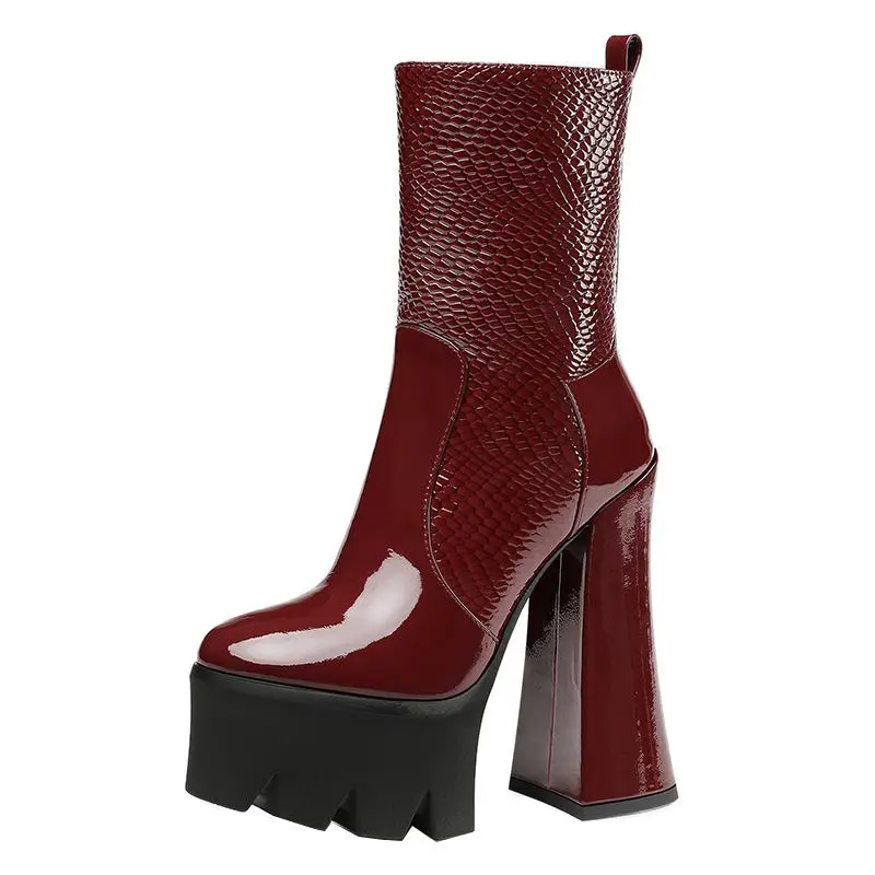 Europea Woman Mid Calf Boots,Genuine Patent Leather,Winter Platform Shoes,Square toe,Thick Heel,Side Zipper,Footware Black,RED
Europea Woman Mid Calf Boots,Genuine Patent Leather,Winter Platform Shoes,Square toe,Thick Heel,Side Zipper,Footware Black,RED