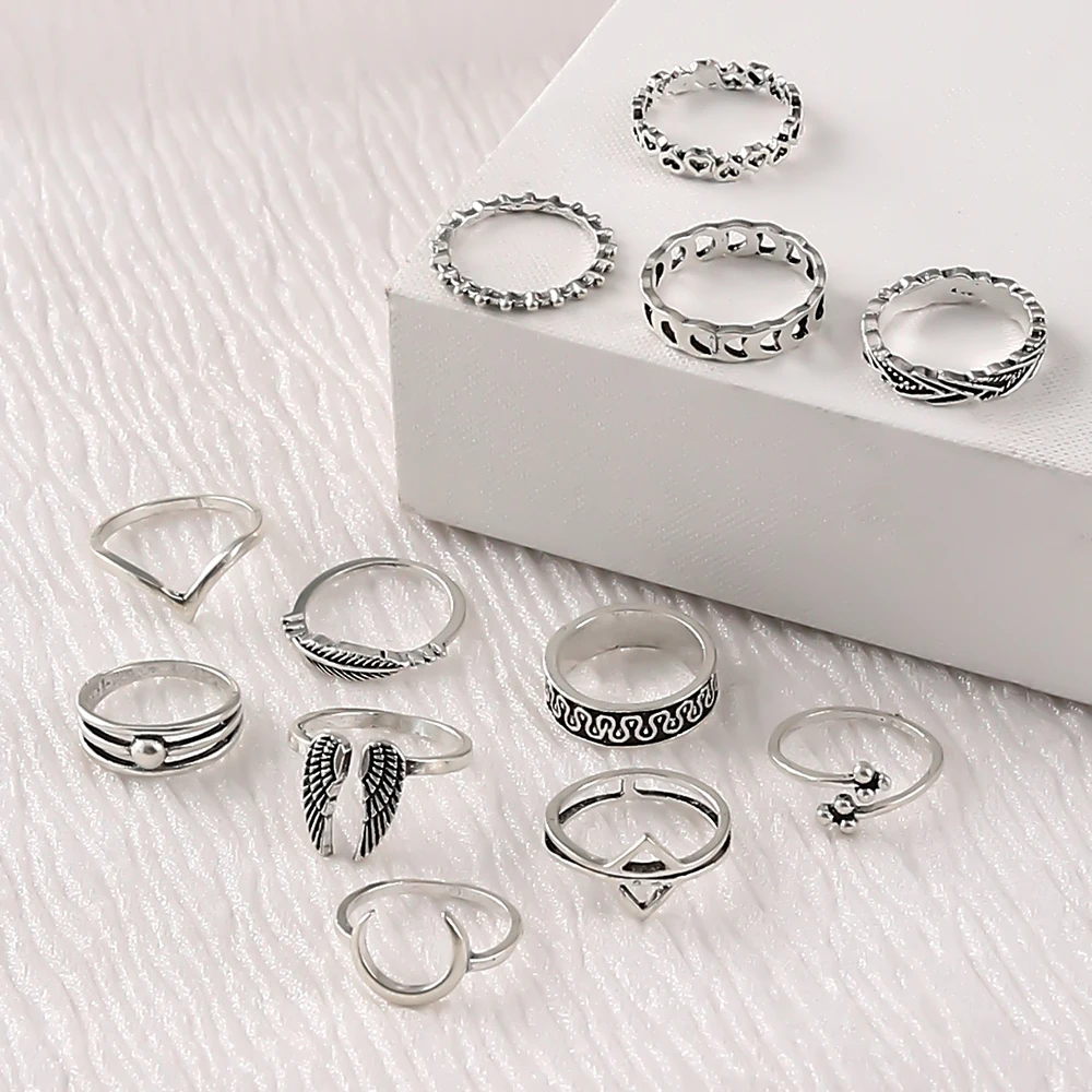 Vintage Crescent Wings Geometric Triangle Heart Rings Woman Totem Leaf 12Pcs Unusual Moon Ring Set 2021 Fashion Jewelry Girl
Vintage Crescent Wings Geometric Triangle Heart Rings Woman Totem Leaf 12Pcs Unusual Moon Ring Set 2021 Fashion Jewelry Girl