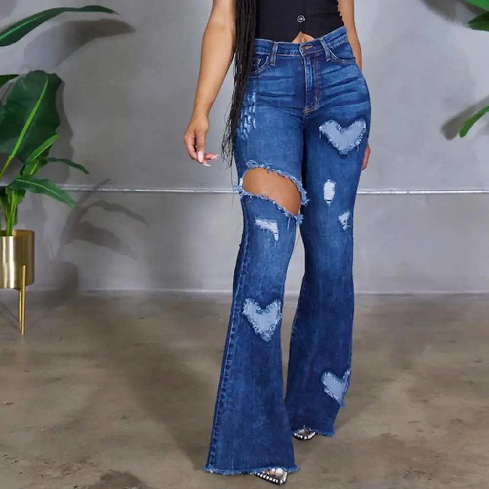 Women Flare Jeans Slim Trousers Ripped Heart Pattern Summer Autumn Solid Color All Match Denim Pants Streetwear
Women Flare Jeans Slim Trousers Ripped Heart Pattern Summer Autumn Solid Color All Match Denim Pants Streetwear