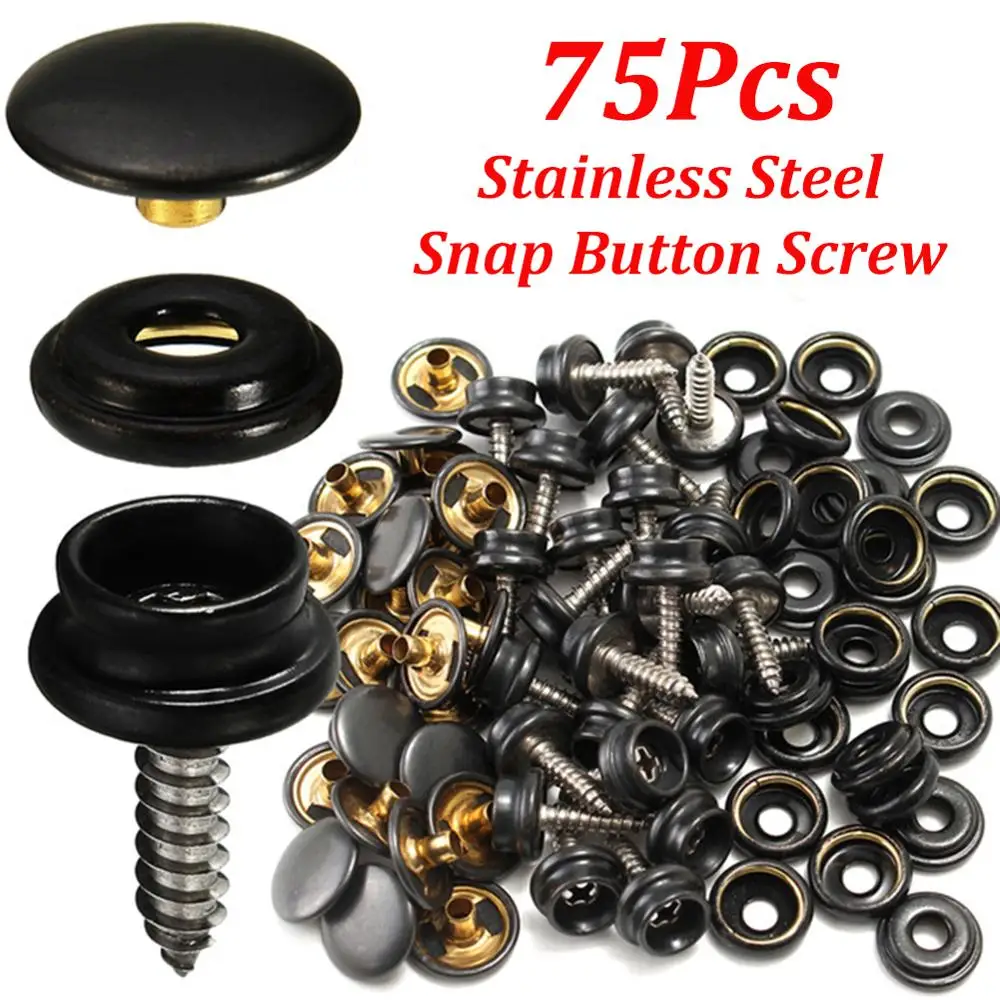 75pcs 25 Sets 15mm Snap Fastener Button Screw Studs Kit For Boat Cover Tent Kit Acceessories Tool for Car
75pcs 25 Sets 15mm Snap Fastener Button Screw Studs Kit For Boat Cover Tent Kit Acceessories Tool for Car